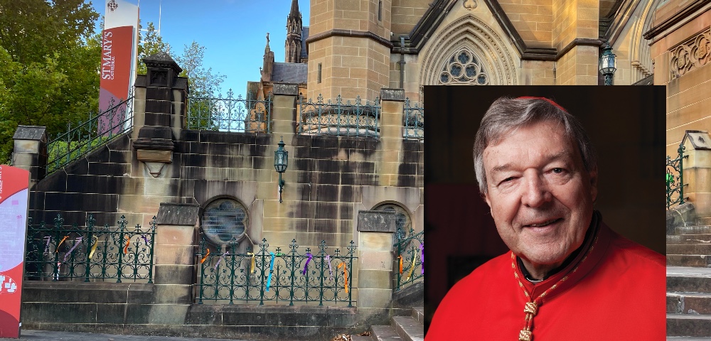 Ribbons placed at Sydney Cathedral ahead of George Pell funeral in solidarity with child abuse survivors