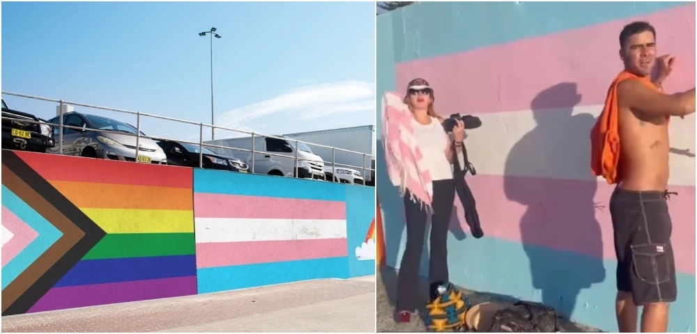 Trans flag mural on Bondi Beach Seawall vandalised