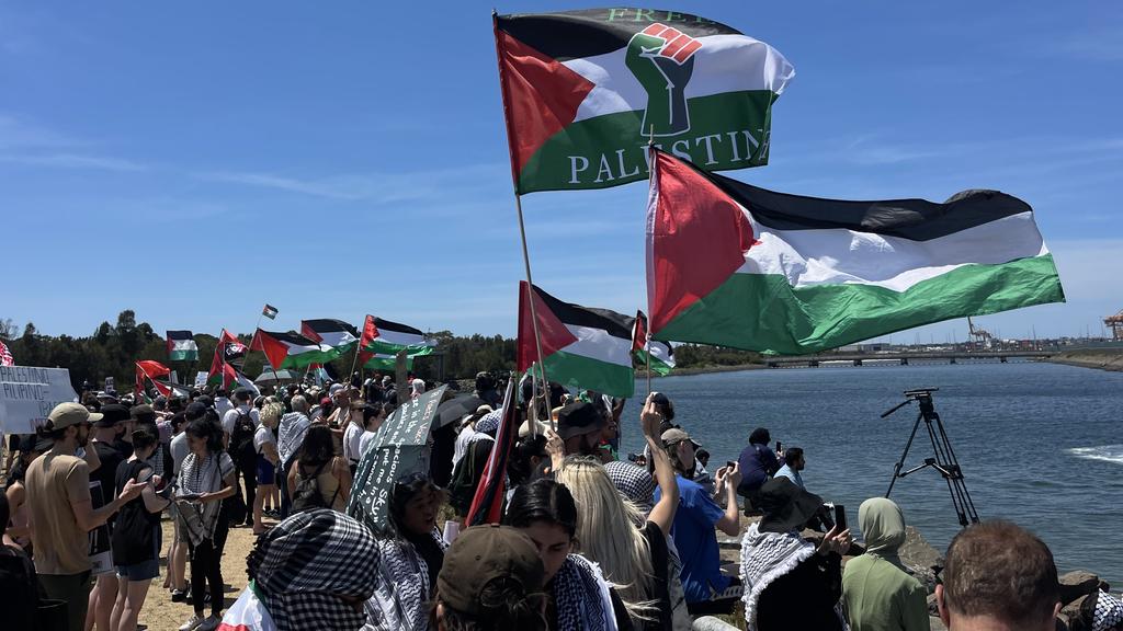 Thousands of pro-Palestinian protestors rally at docks across Australia