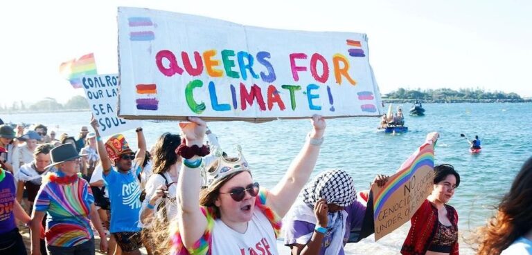 Queer activists at Rising Tide protests